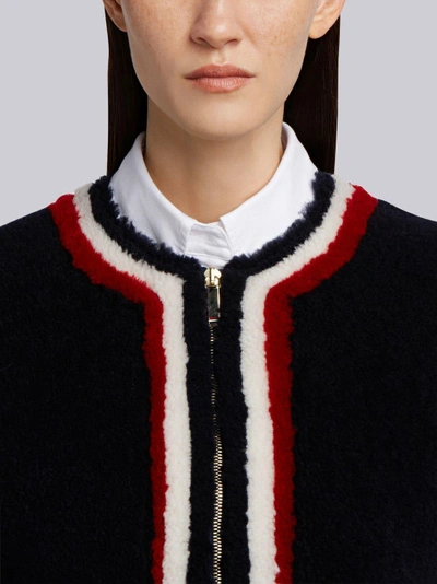Shop Thom Browne Dyed Shearling Cardigan Jacket In Blue