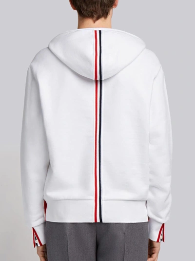 Shop Thom Browne White Loopback Jersey Knit Center Back Stripe Pullover Hoodie