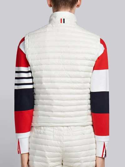 Shop Thom Browne 4-bar Stripe Downfill Quilted Funnel Neck Vest In Satin Finish Tech In White