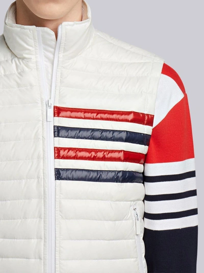 Shop Thom Browne 4-bar Stripe Downfill Quilted Funnel Neck Vest In Satin Finish Tech In White