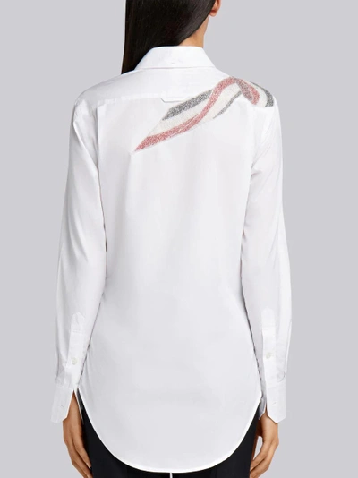 Shop Thom Browne Beaded Bow Button-down Poplin Shirt In White