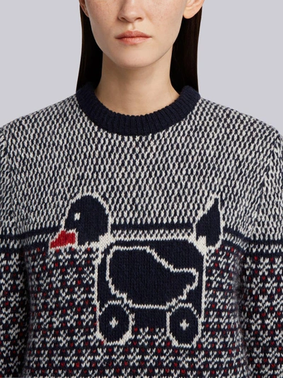 Shop Thom Browne Pullover Dress With Duck Toy Icon In Mohair Tweed In Blue