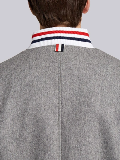 Shop Thom Browne Button Front Melton Wool Varsity Jacket In Grey