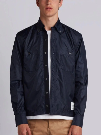 Shop Thom Browne Mesh-lined Ripstop Shirt In Blue
