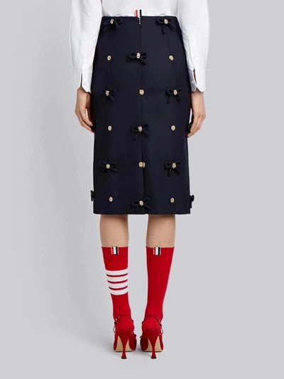 Shop Thom Browne Crystal Bow Applique Sheath Skirt In Flannel In Blue