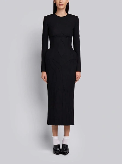 Shop Thom Browne Wool Crepe Anatomical Body Con Dress In Black