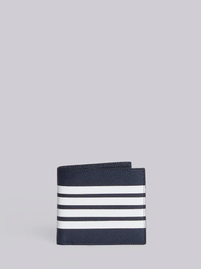 Shop Thom Browne Billfold With Contrast 4-bar Stripe In Pebble Grain & Calf Leather In Blue