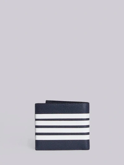 Shop Thom Browne Billfold With Contrast 4-bar Stripe In Pebble Grain & Calf Leather In Blue