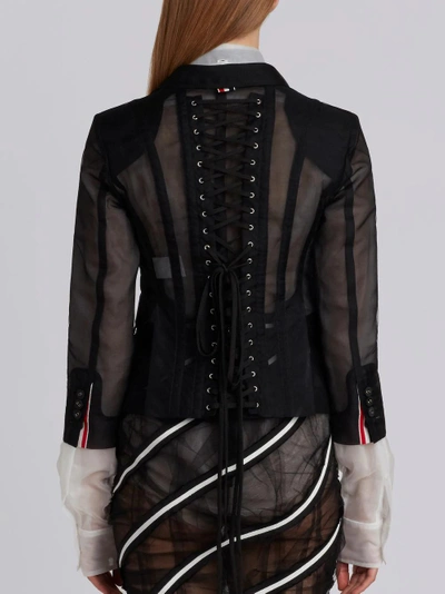 Shop Thom Browne Lace-up Back Single Breasted Sport Coat In Soft Tulle In Black