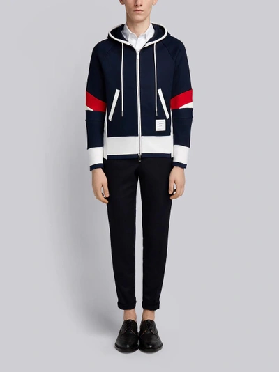 Shop Thom Browne Articulated Chunky Jersey Hoodie In Blue