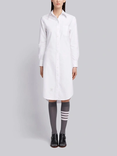 Shop Thom Browne White Classic Oxford Long-sleeve Button Down Knee Length Shirtdress
