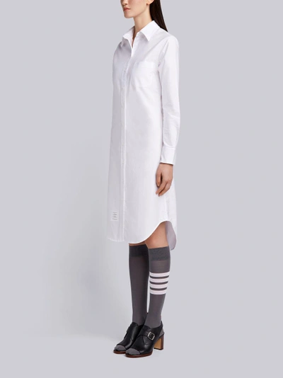 Shop Thom Browne White Classic Oxford Long-sleeve Button Down Knee Length Shirtdress