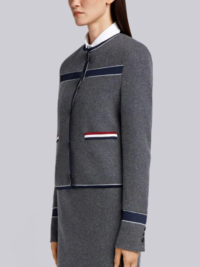Shop Thom Browne Wool Knit Crewneck Jacket In Grey