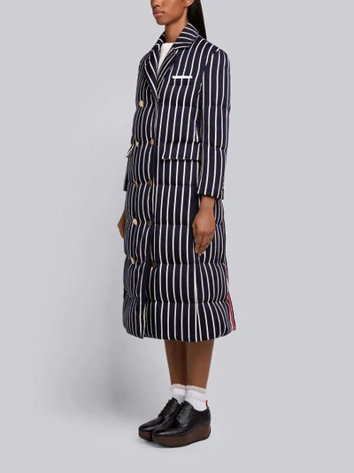 Shop Thom Browne Chenille Banker Stripe Wool & Cotton Overcoat In Blue