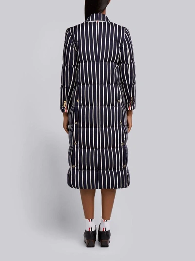 Shop Thom Browne Chenille Banker Stripe Wool & Cotton Overcoat In Blue
