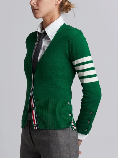 Shop Thom Browne Classic 4-bar Cashmere Cardigan In Green