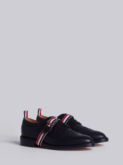 Shop Thom Browne Classic Long Wingtip Brogue With Grosgrain Strap In Black