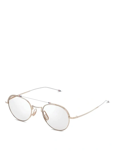 Shop Thom Browne Eyewear White Gold & Silver Glasses
