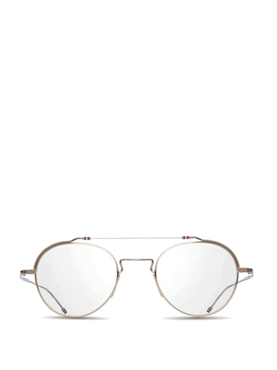 Shop Thom Browne Eyewear White Gold & Silver Glasses