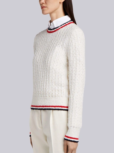 Shop Thom Browne Crewneck Pullover With Red, White And Blue Tipping Stripe In Merino Wool Boucle Blend