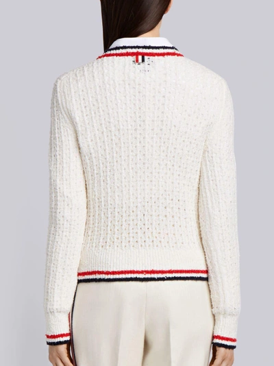 Shop Thom Browne Crewneck Pullover With Red, White And Blue Tipping Stripe In Merino Wool Boucle Blend