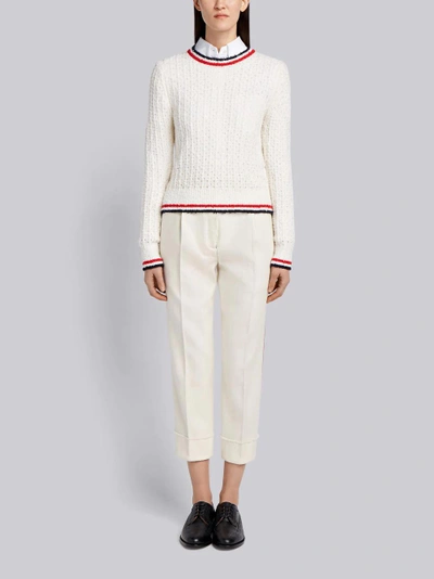 Shop Thom Browne Crewneck Pullover With Red, White And Blue Tipping Stripe In Merino Wool Boucle Blend