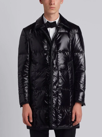 Shop Thom Browne Quilted Down Satin Tech Overcoat In Black