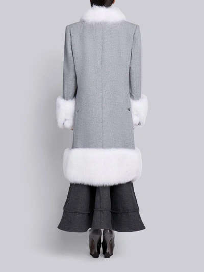 Shop Thom Browne Oversized Flannel Chesterfield Coat With Fox Fur Trim In Grey