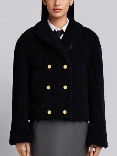 Shop Thom Browne Dyed Shearling Sport Coat In Blue