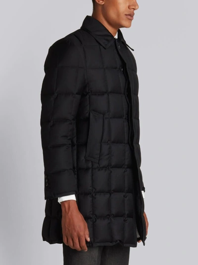 Shop Thom Browne Downfilled Classic Bal Collar Overcoat With Grosgrain Tipping In Black Super 130's Wool