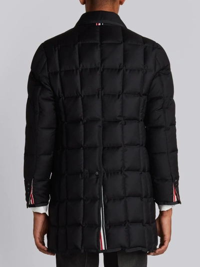 Shop Thom Browne Downfilled Classic Bal Collar Overcoat With Grosgrain Tipping In Black Super 130's Wool
