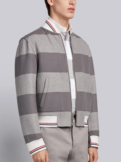 Shop Thom Browne Reversible Rugby Stripe Melton Wool Blouson Bomber In Grey