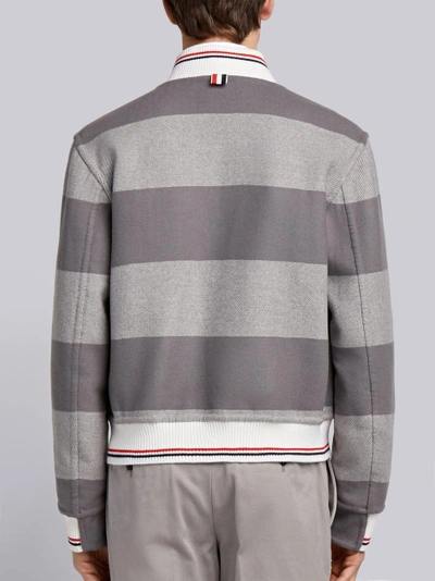 Shop Thom Browne Reversible Rugby Stripe Melton Wool Blouson Bomber In Grey