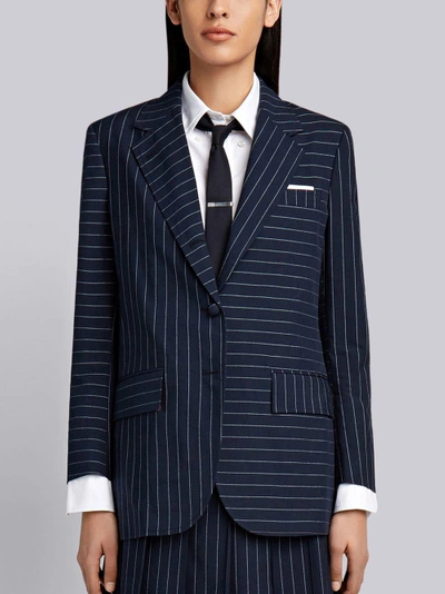 Shop Thom Browne Fun Mix Chalkstripe Sport Coat In Blue