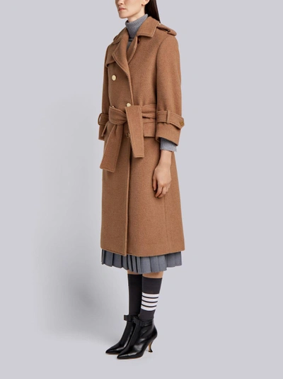 Shop Thom Browne Camel Hair Double-breasted Trench Coat In Neutrals