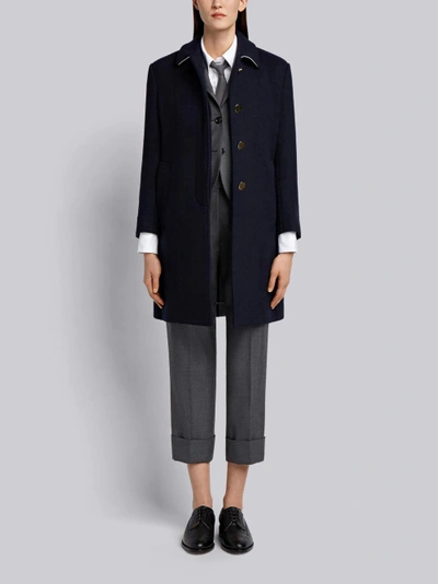 Shop Thom Browne Unlined Stripe Wool Overcoat In Blue