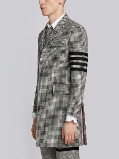 Shop Thom Browne 4-bar Prince Of Wales Check Wool High-armhole Chesterfield Overcoat In Black