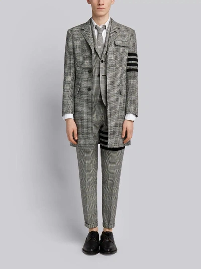 Shop Thom Browne 4-bar Prince Of Wales Check Wool High-armhole Chesterfield Overcoat In Black