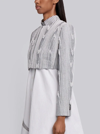 Shop Thom Browne Pearl Fringe Moire Embroidery Cardigan Jacket In Grey