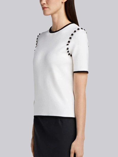 Shop Thom Browne Tipping-striped Bridal Button Tee In Fine Merino Wool In White