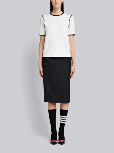 Shop Thom Browne Tipping-striped Bridal Button Tee In Fine Merino Wool In White