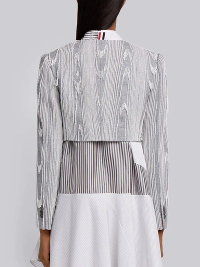 Shop Thom Browne Pearl Fringe Moire Embroidery Cardigan Jacket In Grey