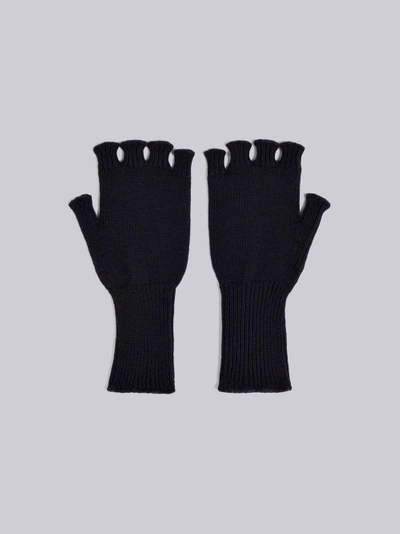 Shop Thom Browne Fingerless Wool Gloves In Blue