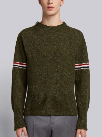 Shop Thom Browne Rwb Intarsia Armband Tweed Pullover In Green