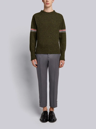 Shop Thom Browne Rwb Intarsia Armband Tweed Pullover In Green