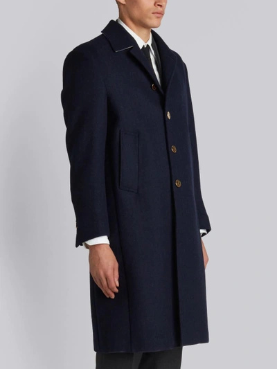 Shop Thom Browne Relaxed Bal Collar Overcoat Shell In Navy Double Face Melton In Blue