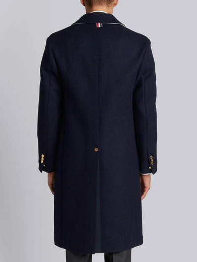 Shop Thom Browne Relaxed Bal Collar Overcoat Shell In Navy Double Face Melton In Blue