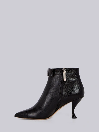 Shop Thom Browne Bowed Curved Heel Bootie In Pebble Grain Leather In Black