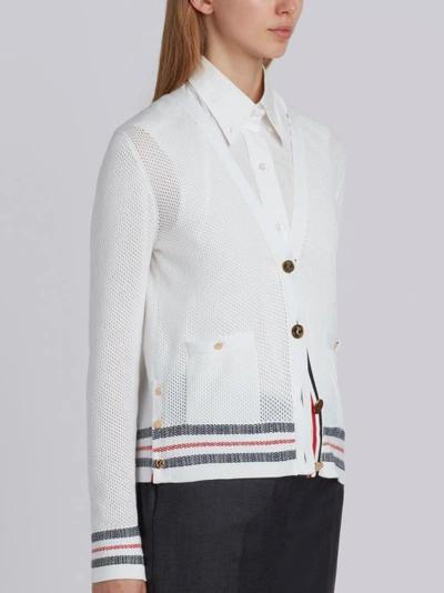 Shop Thom Browne Mesh Knit Cardigan In White