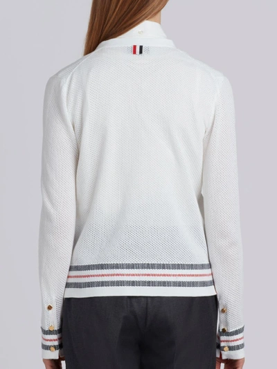 Shop Thom Browne Mesh Knit Cardigan In White